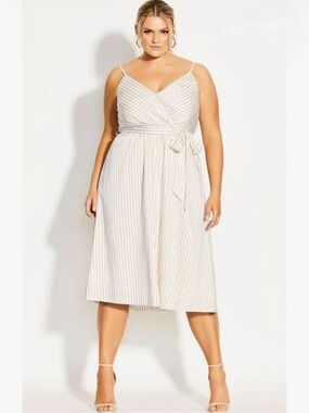 City Chic Cream Striped Midi Dress